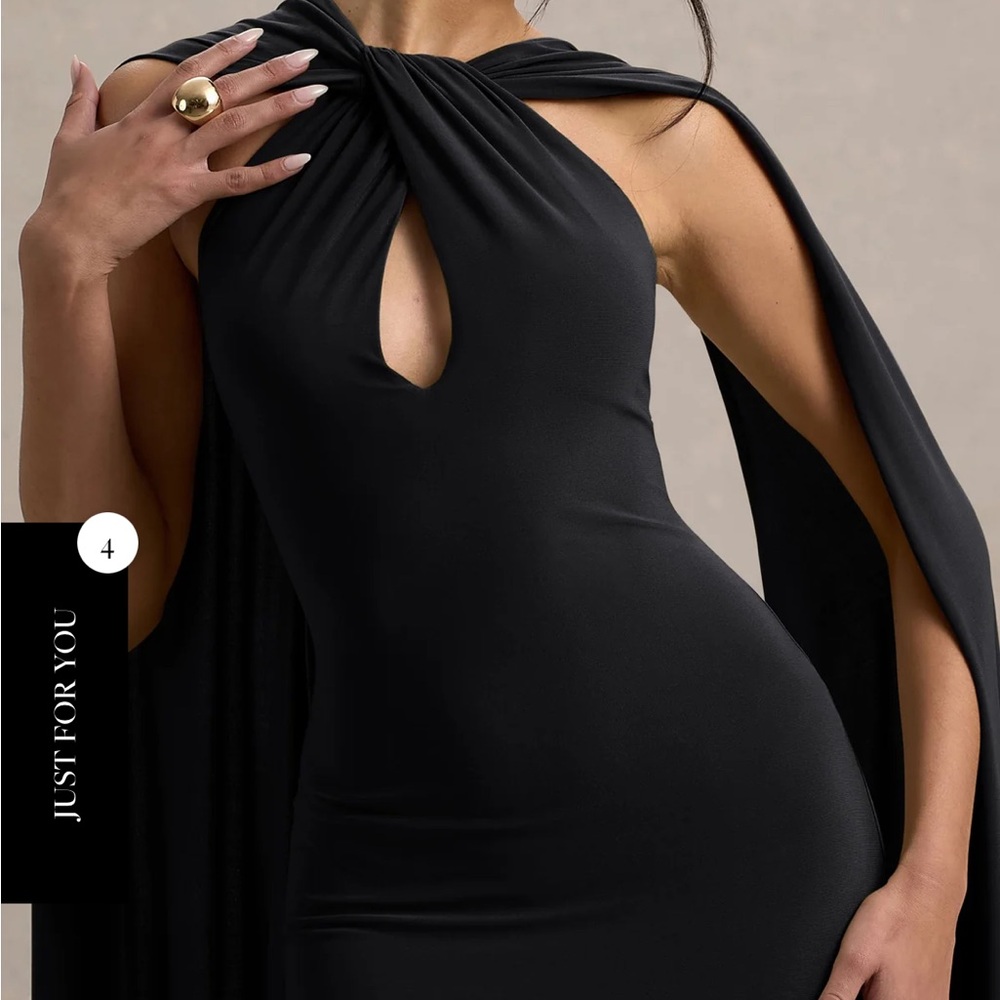 Club L London Black Cut Out Cape Maxi Dress